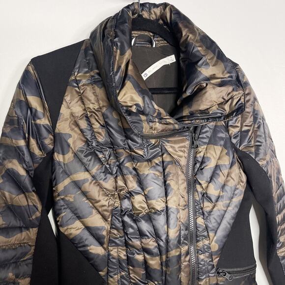 Blanc Noir Womens Small S Green Black Motion Panel Puffer Camo Print Thumbholes - Picture 3 of 16